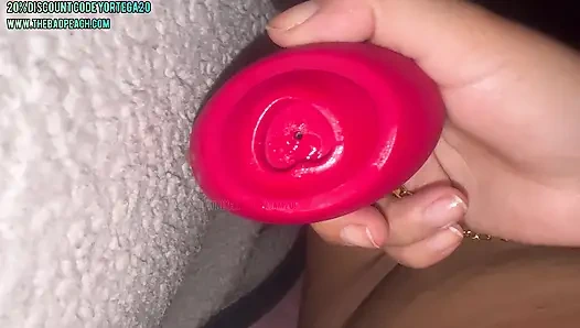 Naughty young girl masturbates while trying out thebadpeach suction toy