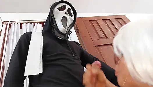 sexual scary movie. 50-year-old woman is fucked by a stranger on Halloween