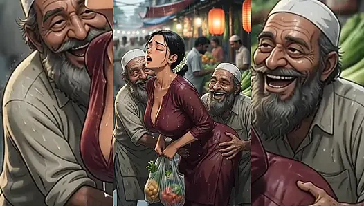 Hintli orta yaşlı seksi kadınlar ve yenge pis müslüman erkekler tarafından tamamen domine ediliyor - halka açık gruplama ve yolsuzluk