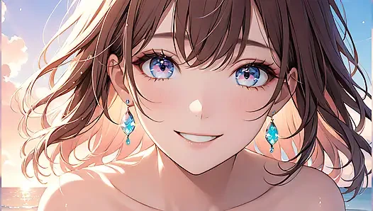 Pastel yansımalar: gözlerinde yumuşak gökyüzü olan güzel genç bir kadın