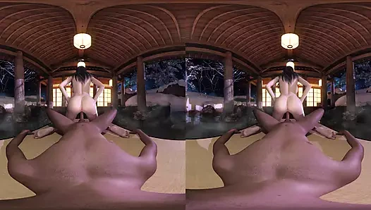 3d vr bakış açısı, büyük memeli Asyalı ters kovboy kız, 3d animasyon vr