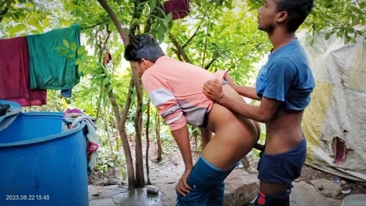We have a treehouse bathroom in the middle of the trees and we have sex there alone my nearest forest- Gay Movie in hindi