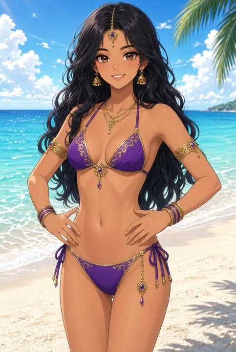 Lilavati Anime Plaj Bikini Nazik Karın Dokunuşu ve Gülümseme Ateşli Hint Kızı