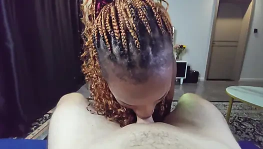 Quick cum swallow and creampie in a cute young ebony