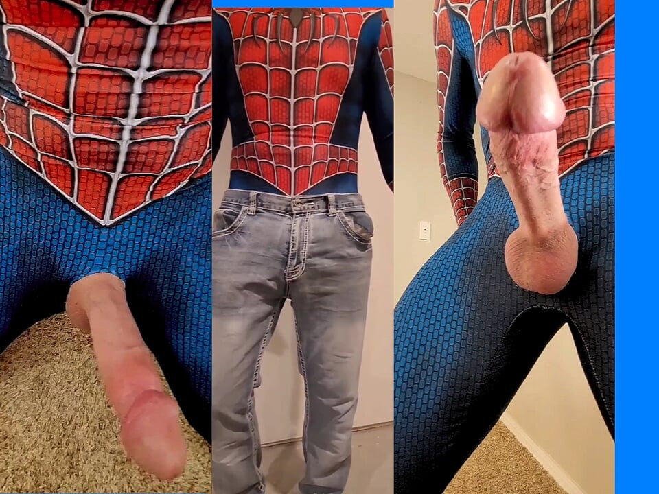 Örümcek adamların yarağı ve spiidersmans boşalma cosplay spidey'nin web'i