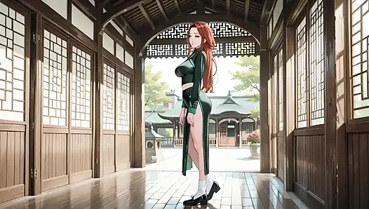 Kızıl saçlı ve zümrüt qipao! Doğu avlusunda tembel baştan çıkarma