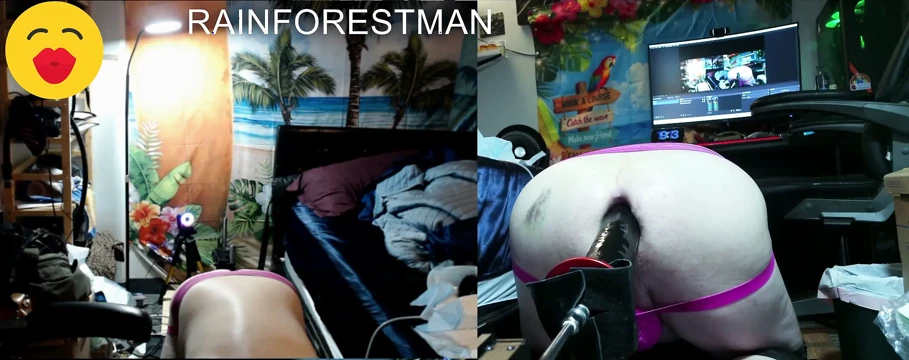 RAINFOREST-MAN SPLIT SCREEN Seks makinesinde Black Destroyer kullanıyor.