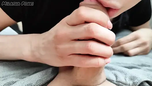 Shy stepsister licks my cock with her tender tongue until I cum