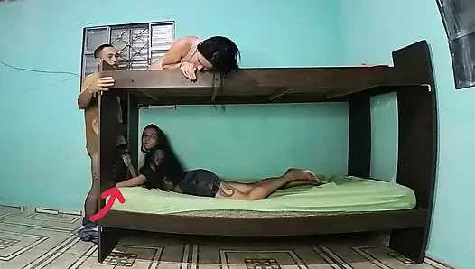 High Tension in the Bunk Bed: Girlfriend on Top, Female Friend Below, Boyfriend in the Middle of the Chaos
