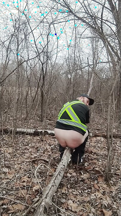 Fat guy jerking & cumming in forrest pt. 12