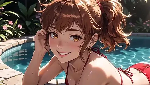 Yapay zekalı kız havuzda şehvetli bir şekilde - studio ghibli style