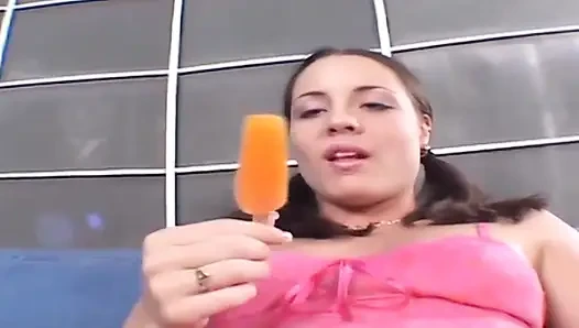 Horny Babe Stuffs Pussy with Melting Popsicle for Intense Licks