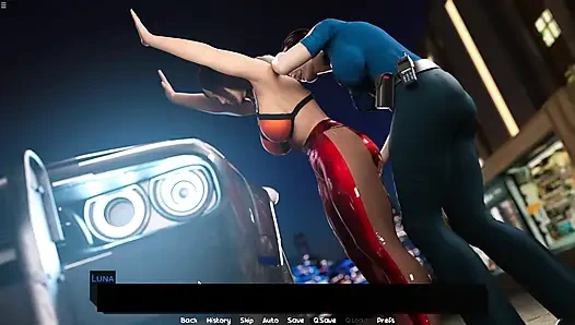 Transeksüel polis memuru luna amcığını ovuyor ve göğüslerini sıkıyor