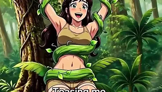 Explorer girl bound in teasing vines that give her  Bound in teasing vines that  intimate pleasure