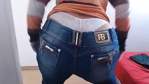 Showing off Her Boobs and Ass in Jeans and Naughty Shorts