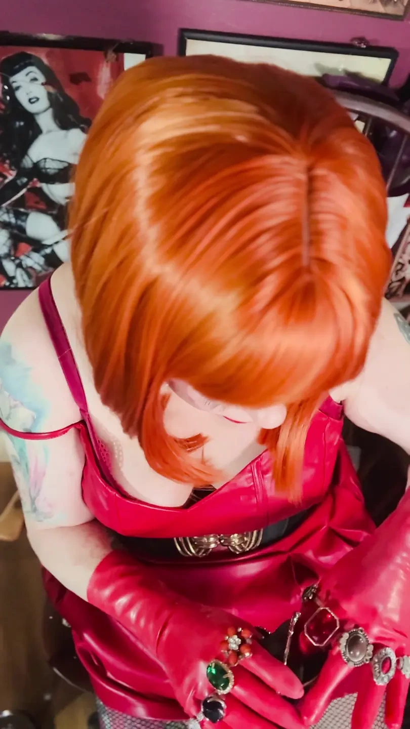 Lady In Red Is Smoking With Me...Tina Snua Smokes A Cork cigarette In Leather And Latex