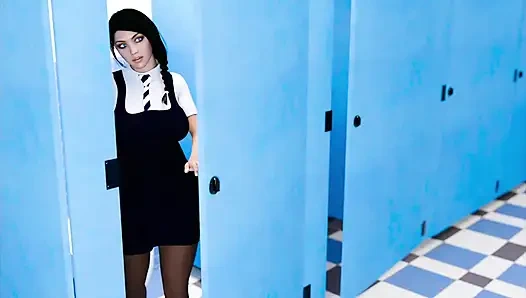 Sexy 18 Plus School Girl Showing Boobs Cleavage And Pussy To Cleaner Guy In Toilet
