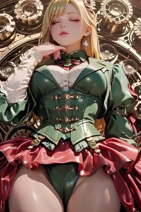 Steampunk sarışın sekreter! Dev dişlilerin ortasında tembel pozlar