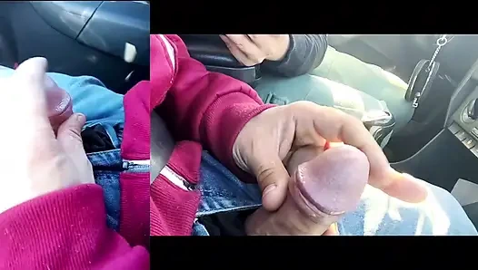 Public handjob almost caught, he likes to film me and watch me cum!