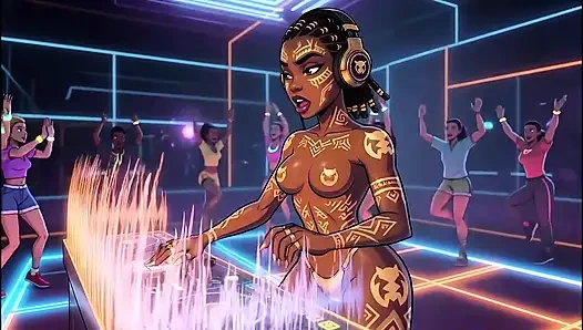 AI- DJ Girls in Private Exclusive Party - Beach Sunset + Tron Futuristic  + Tokyo Neon