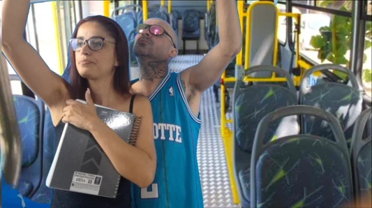 Pervert penetrates college student from behind on bus in public!