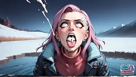 Kar yağışlı tepelerde kızıl kapşonlu orgazm