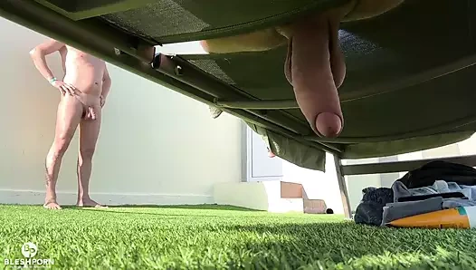 Rooftop Terrrace Tim Blesh Cumshot Under the Sunbed