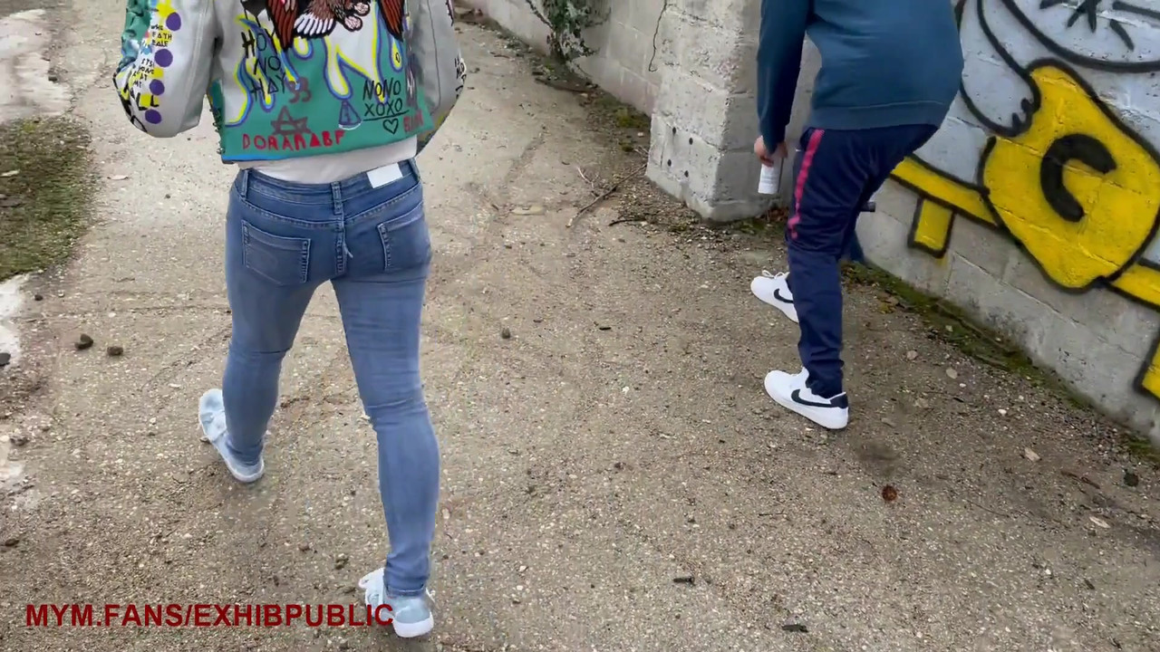 real amateur girl has sex in public with a tagger, he cums on me