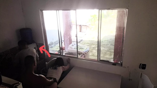 Cuckold with hearing problems washes the dishes while his wife has sex with a black guy in secret