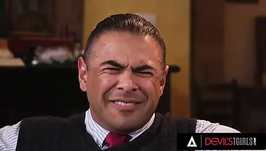 DEVILS TGIRLS - Babysitter Begs Married Couple For Double Penetration Goodbye Fuck