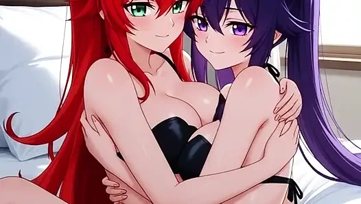 Rias Gremory ve Akeno tutkuyla dolu samimi bir anda - yetişkin versiyonu
