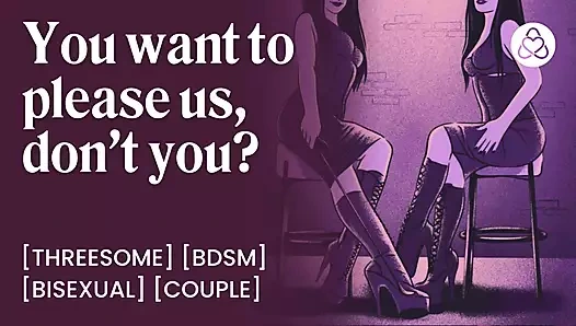 Kadın egemenliği itaatkar erkek arkadaşını disipline ediyor "boşalmak istiyorsan bize orgazm ol" gerçek amatör çift üçlü grup seks