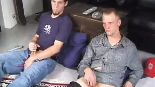 Adam and Brandon Jerk With Dildos