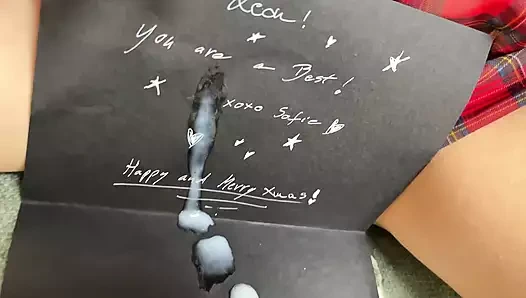 Seksi Noel Baba kız, sert taşaklar, boşalma öncesi damlama, Noel ve yılbaşı kutlaması için çifte boşalma ile mastürbasyon