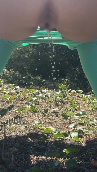 Знаковый момент из "Рискованный публичный писсинг / блондинка светит и писает в фитнес-парке"