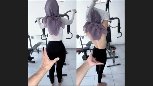 Seksi tesettürlü kadın halka açık spor salonunda kişisel antrenörle aldatırken yakalandı