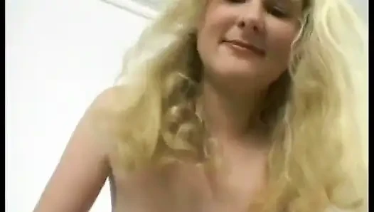 Stockinged blonde masturbating before sucking and riding casting agent's dick