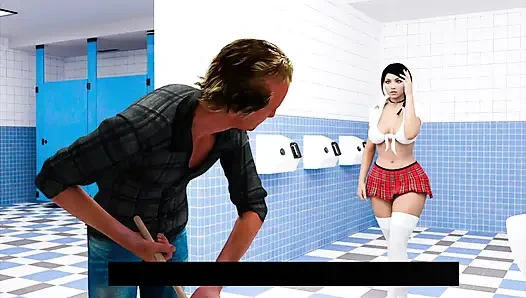 Sexy 18 Plus School Girl Showing Boobs Cleavage And Pussy To Cleaner Guy In Toilet
