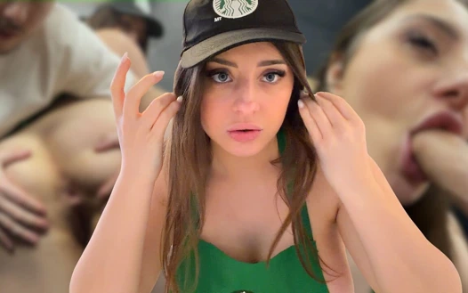 Ağızla sevişme, derin boğaz, vajina yalama ve büyük göğüslerle sert seks barista poposu - Luna Doll