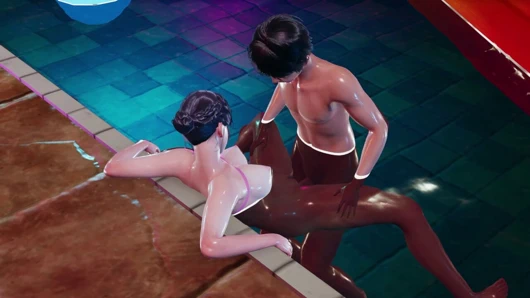 Tamaki havuzda - kovboy kız ile seksi anime kızın 3 boyutlu animasyonu sıkı götü ve amcığı ve sualtı misyoner pozisyonu için sikişiyor