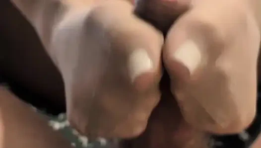 Naylon külotlu çorapla ayakla mastürbasyon