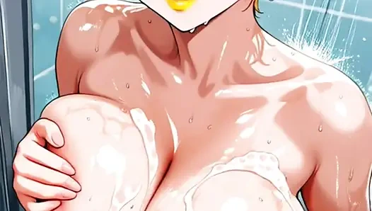 Sarışın büyük göğüsler duş alıyor (ai animasyonu)