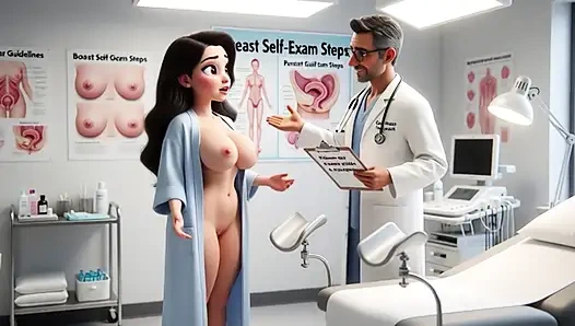 Güzel düzgün vücutlu esmer kadın hasta tamamen çıplakken profesyonel jinekolojik muayeneden geçiyor