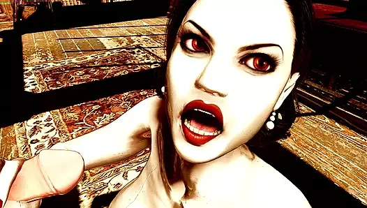 Büyük vampwoman büyük göğüslerini emiyor