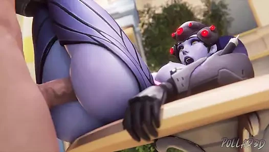 Widowmaker bacaklarını bir masaya yayıyor ve becerdin