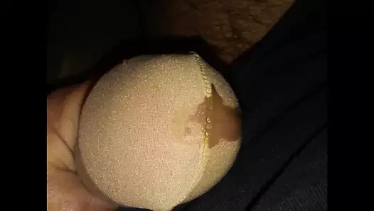 Pumped nylon cock mushroom head.  Pantyhose cock.