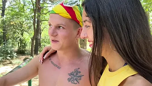 Bi threesome - a stranger invited a married couple to have fun and fucked them in the forest