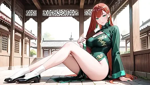Kızıl saçlı ve zümrüt qipao! Doğu avlusunda tembel baştan çıkarma