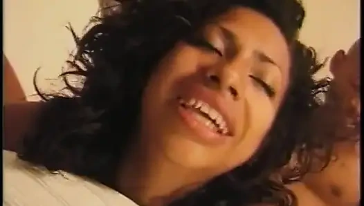 Ebony bitch gets her hairy cunt licked before stud pounds her in bed