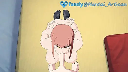 Hentai Artisan: Makima, Chainsaw Man, Black Stockings Footjob, Deepthroat Facefuck, Double Penetration, Gets Fucked Hard
